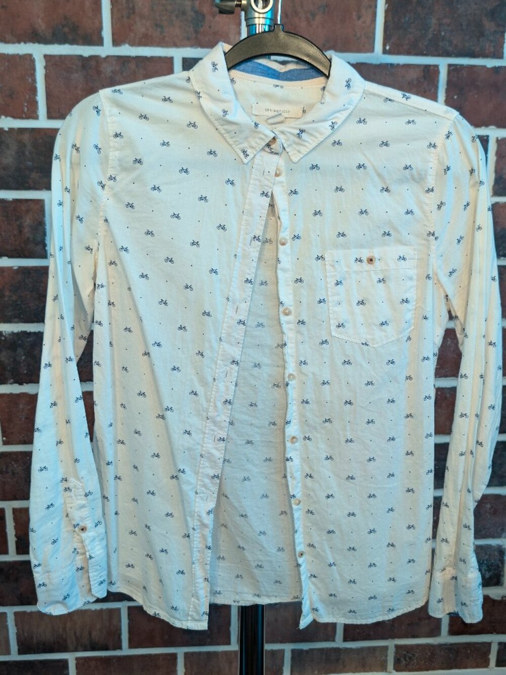 SPRINGFIELD White Tiny Bicycle Print Button Down S